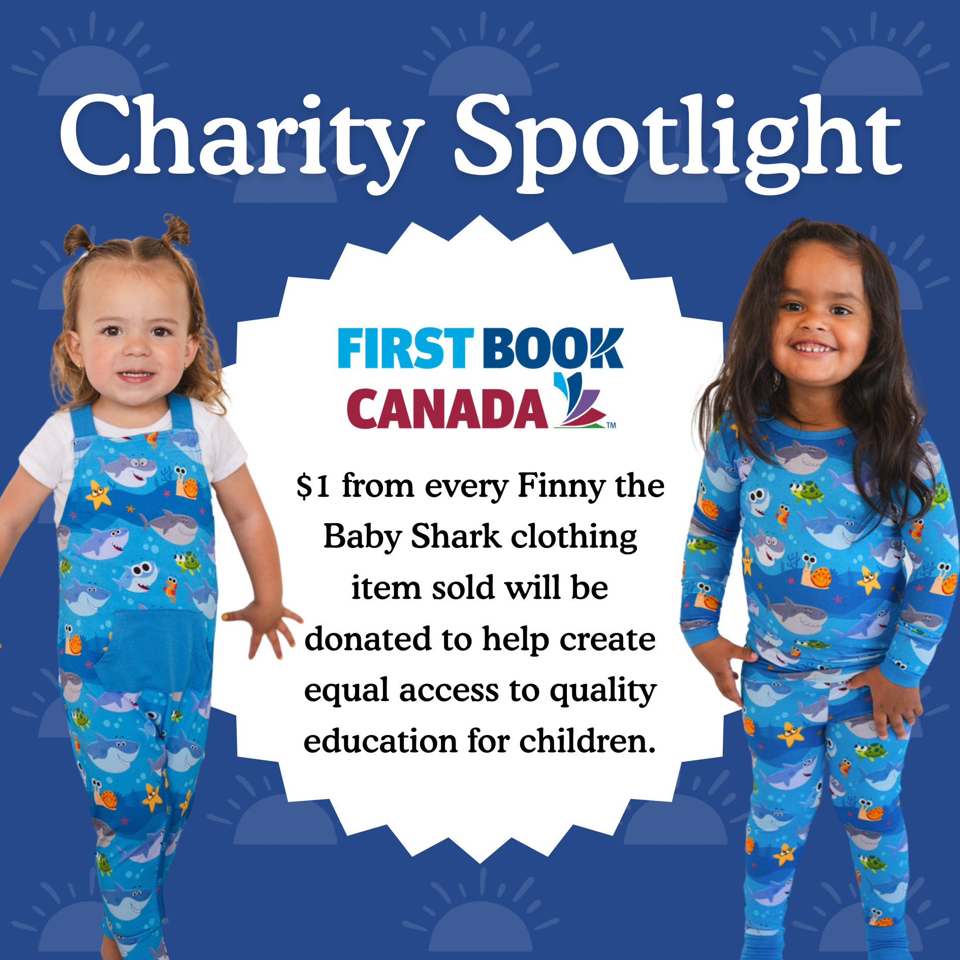 Children's blue bamboo dress with a Baby Shark print.