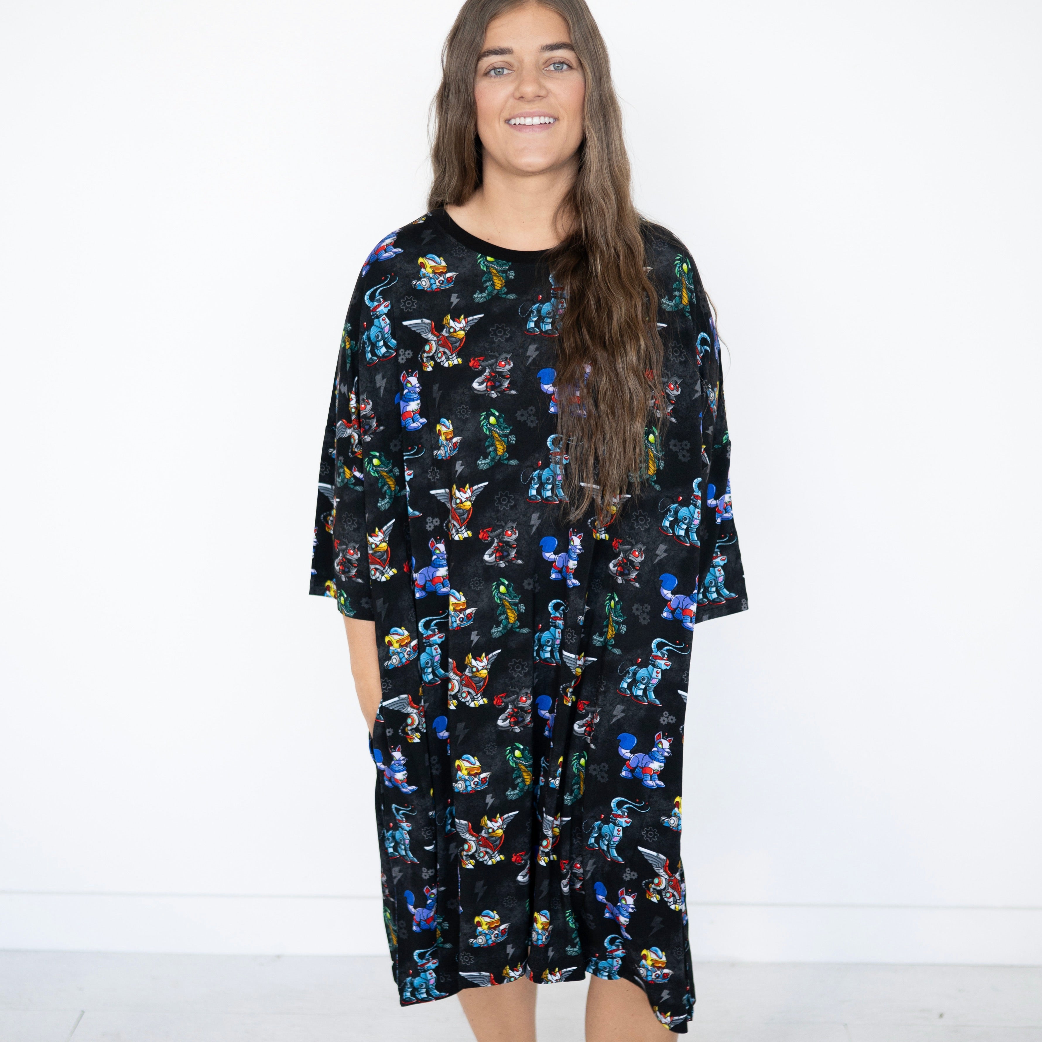 Adult Mega Sleep Tee in Neopets Robot print.