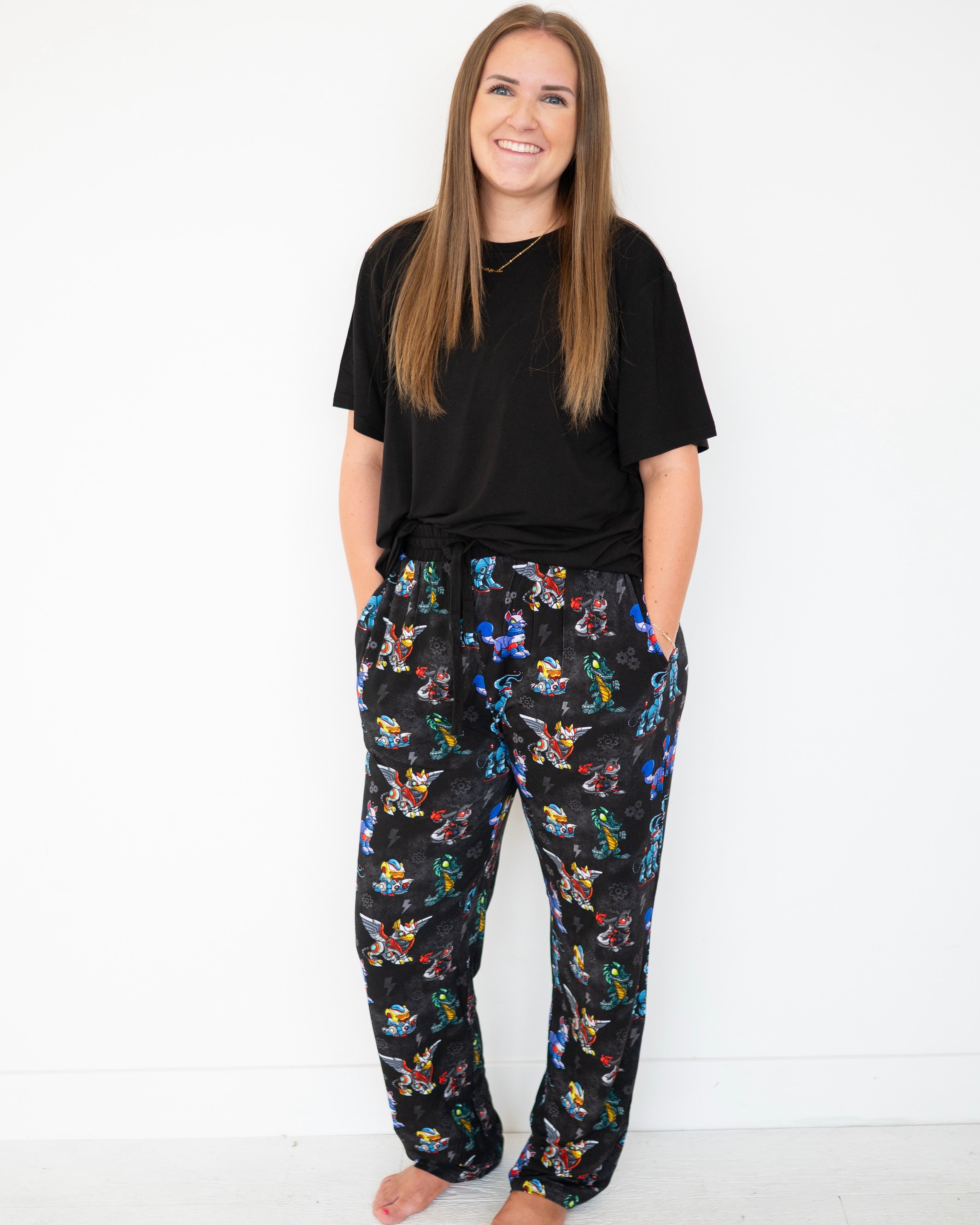 Unisex adult sleep pant with a Neopets robot print.