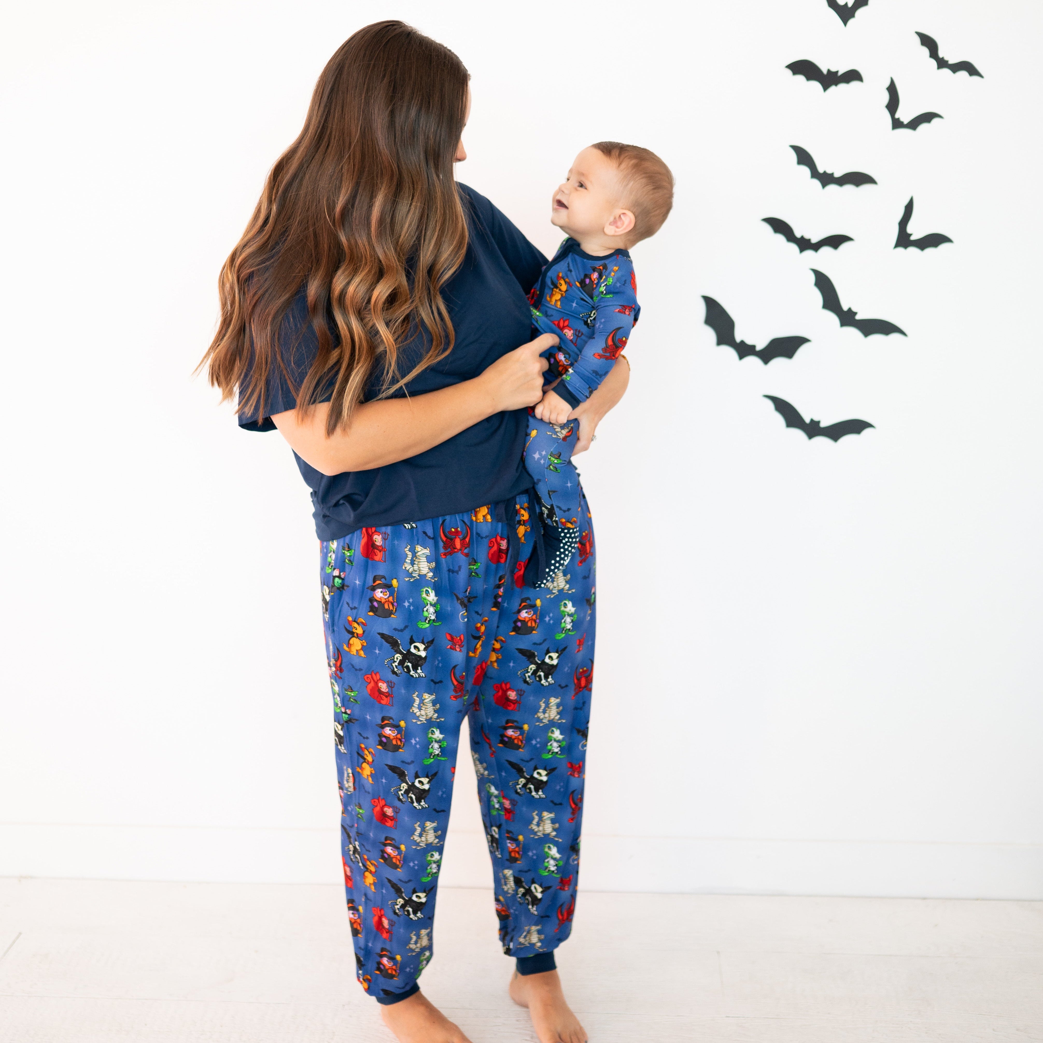 Women's blue joggers with a Halloween Neopets print.