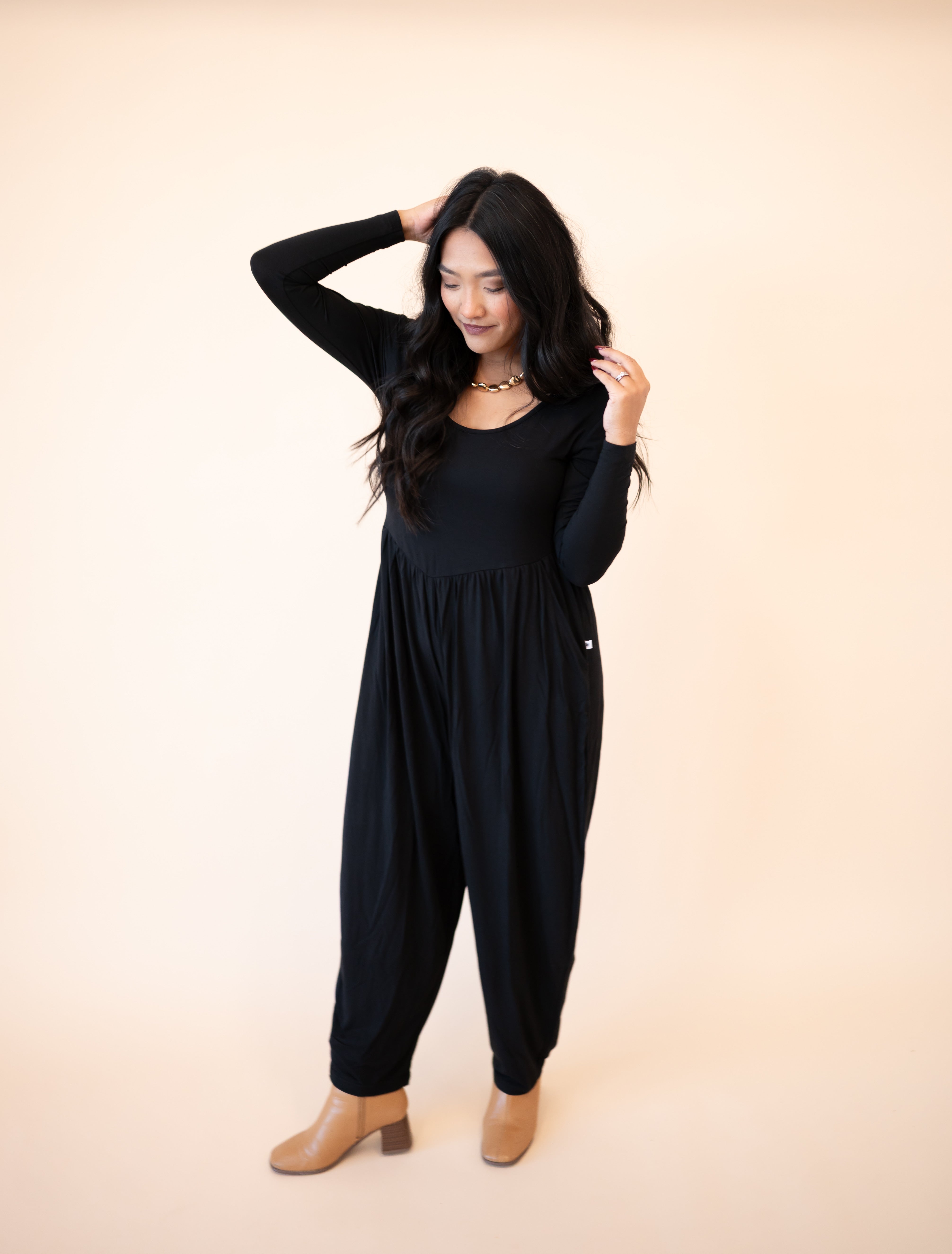 Long Sleeve Adult Romper - Obsidian- Ploom Collective - Tencel™ Modal
