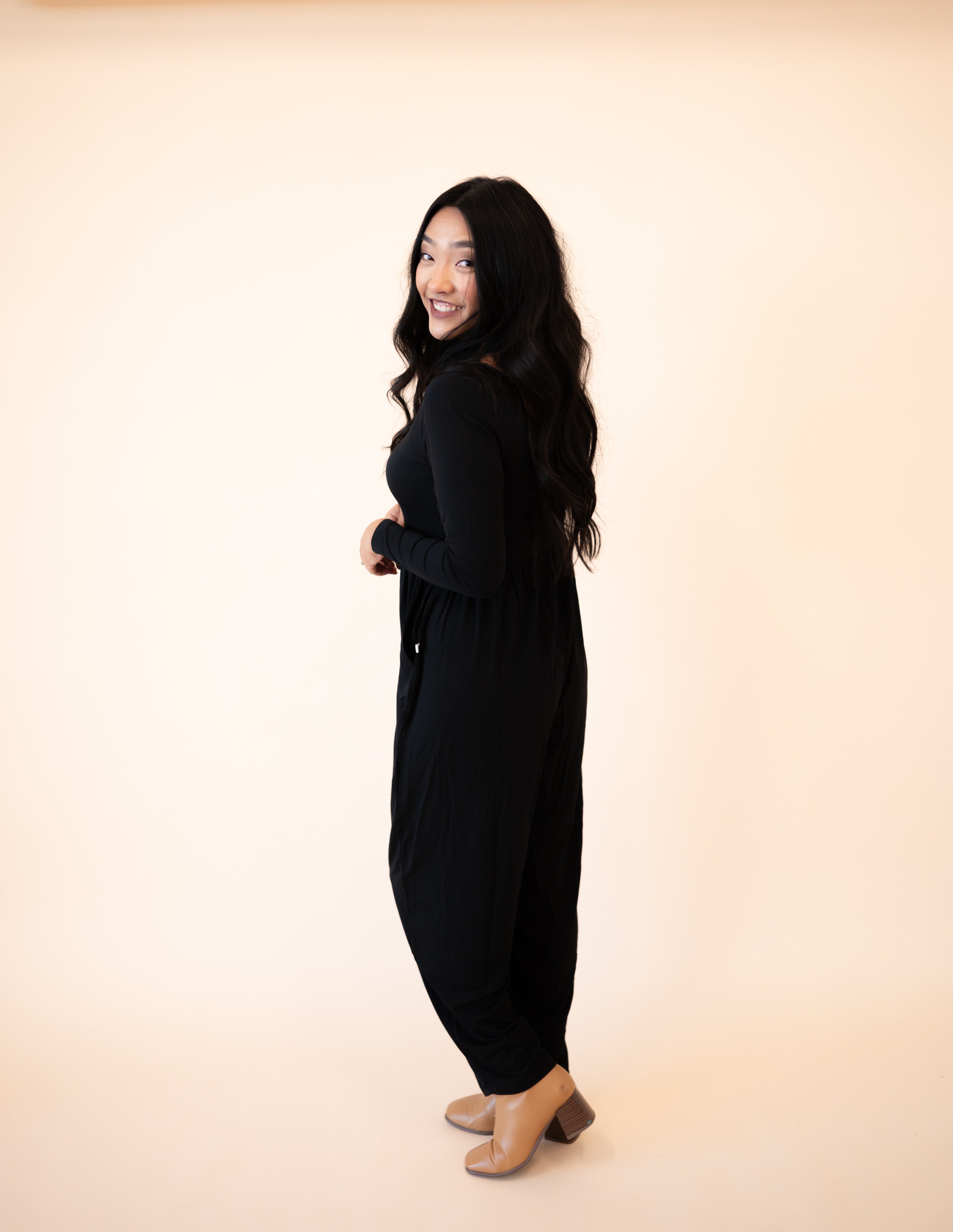Long Sleeve Adult Romper - Obsidian- Ploom Collective - Tencel™ Modal