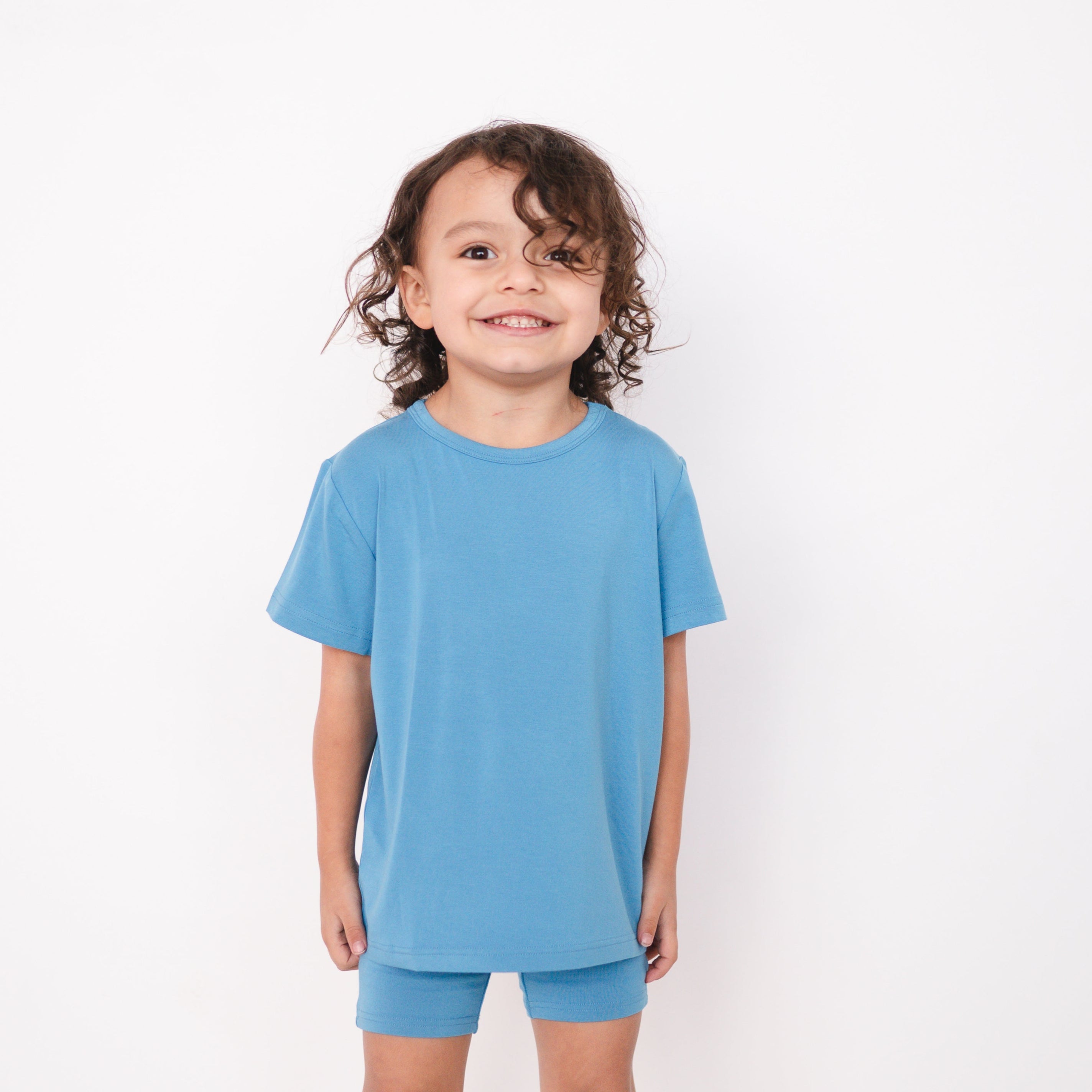 Cornflower blue bamboo t-shirt for children.