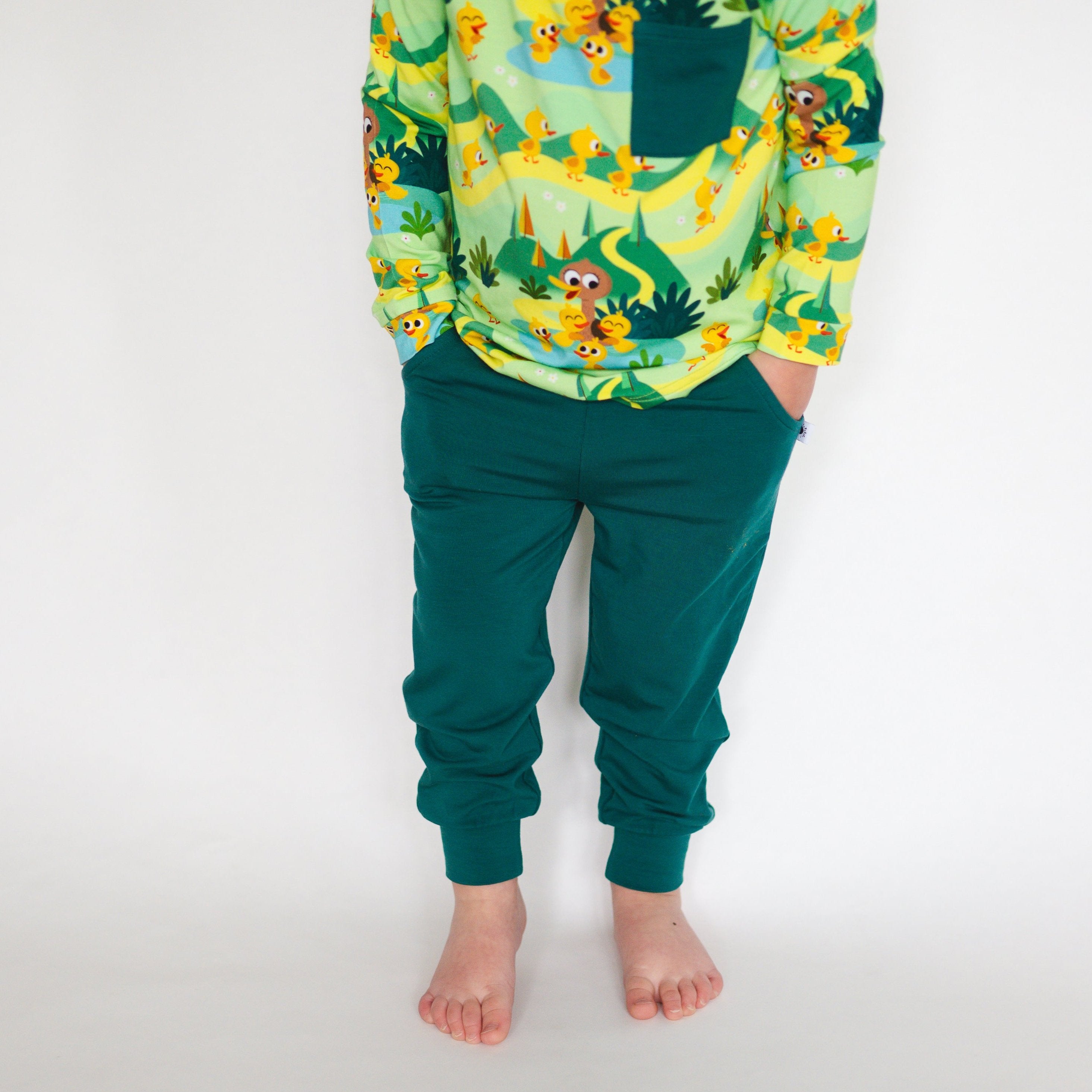 Ploom Jogger - Duck Pond Green - Super Simple™ 5 Little Ducks - Luxe - ploombaby Bamboo Baby Kid Clothing