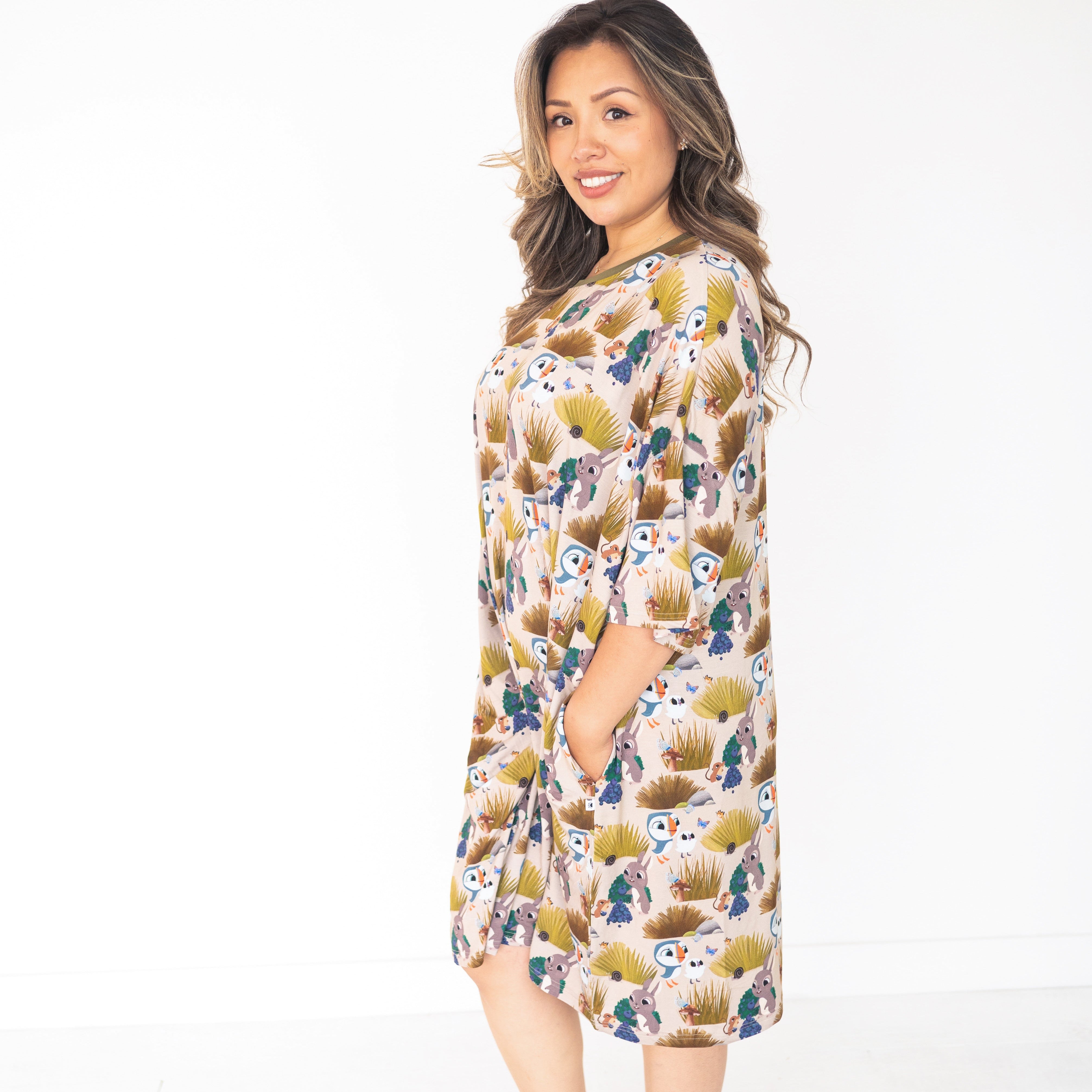 Adult Mega Sleep Tee in Puffin Rock™ print made of soft bamboo.