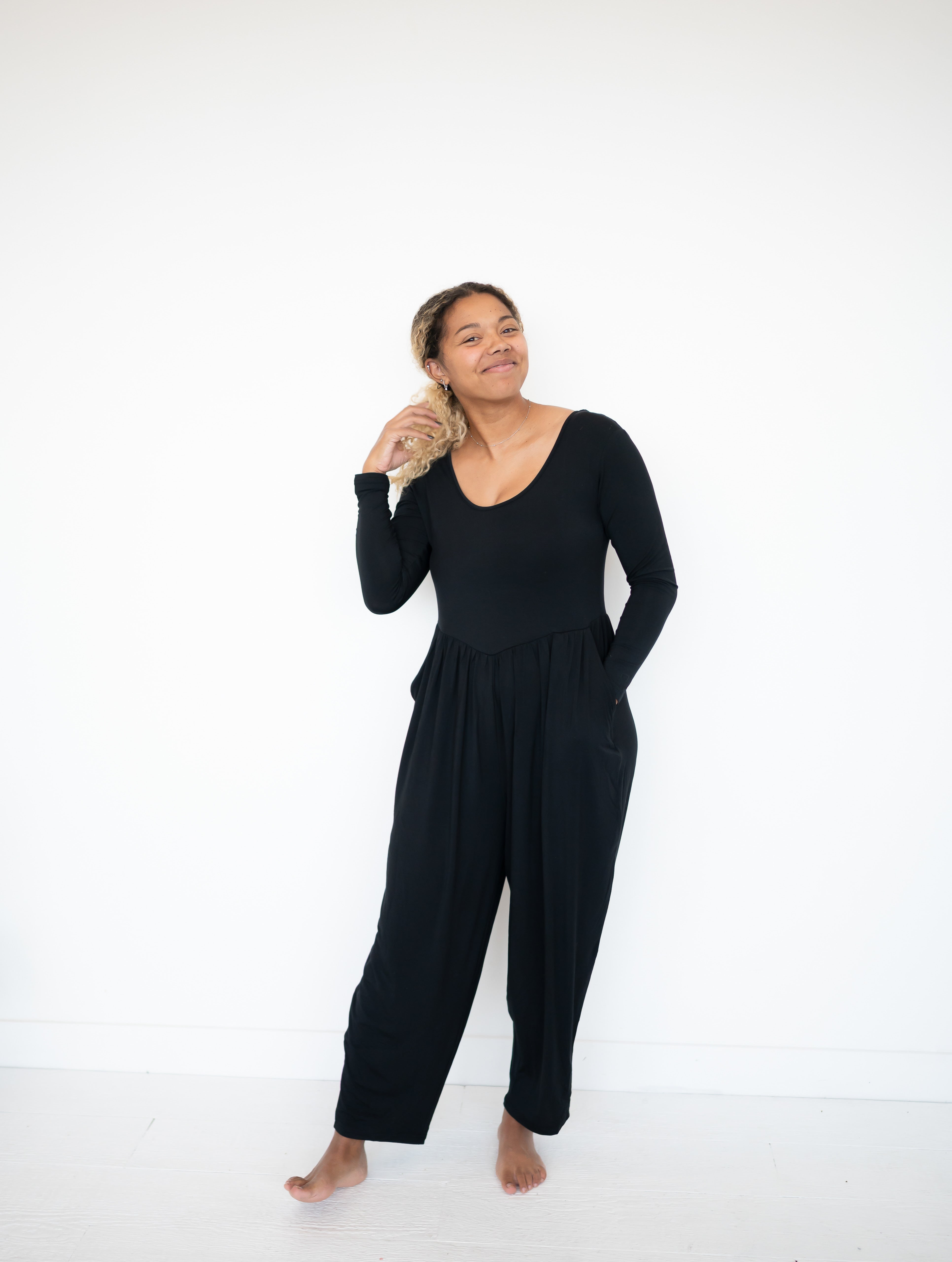 Long Sleeve Adult Romper - Obsidian- Ploom Collective - Tencel™ Modal
