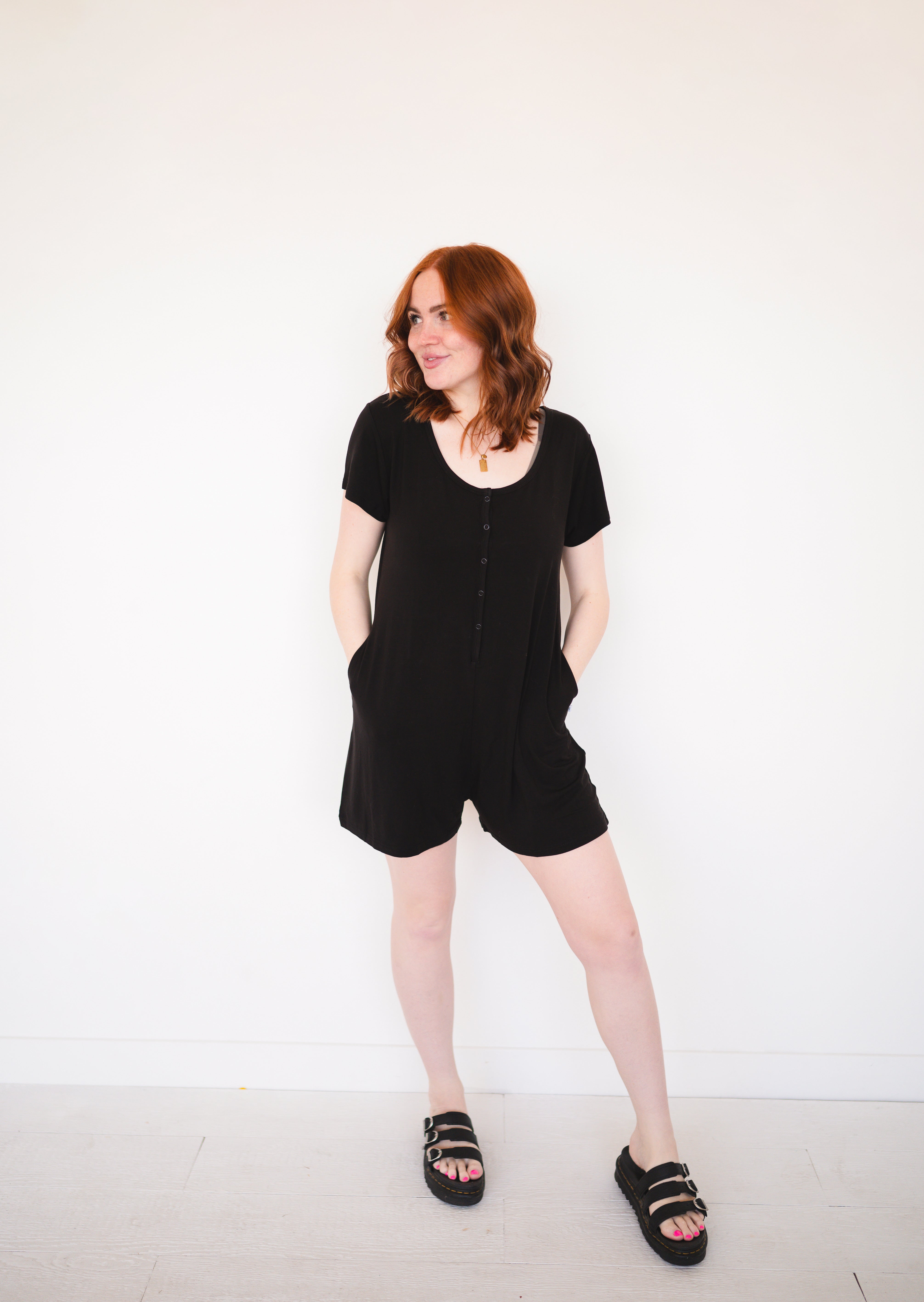 Adult Shorty Romper - Obsidian - Luxe - ploombaby Bamboo Baby Kid Clothing