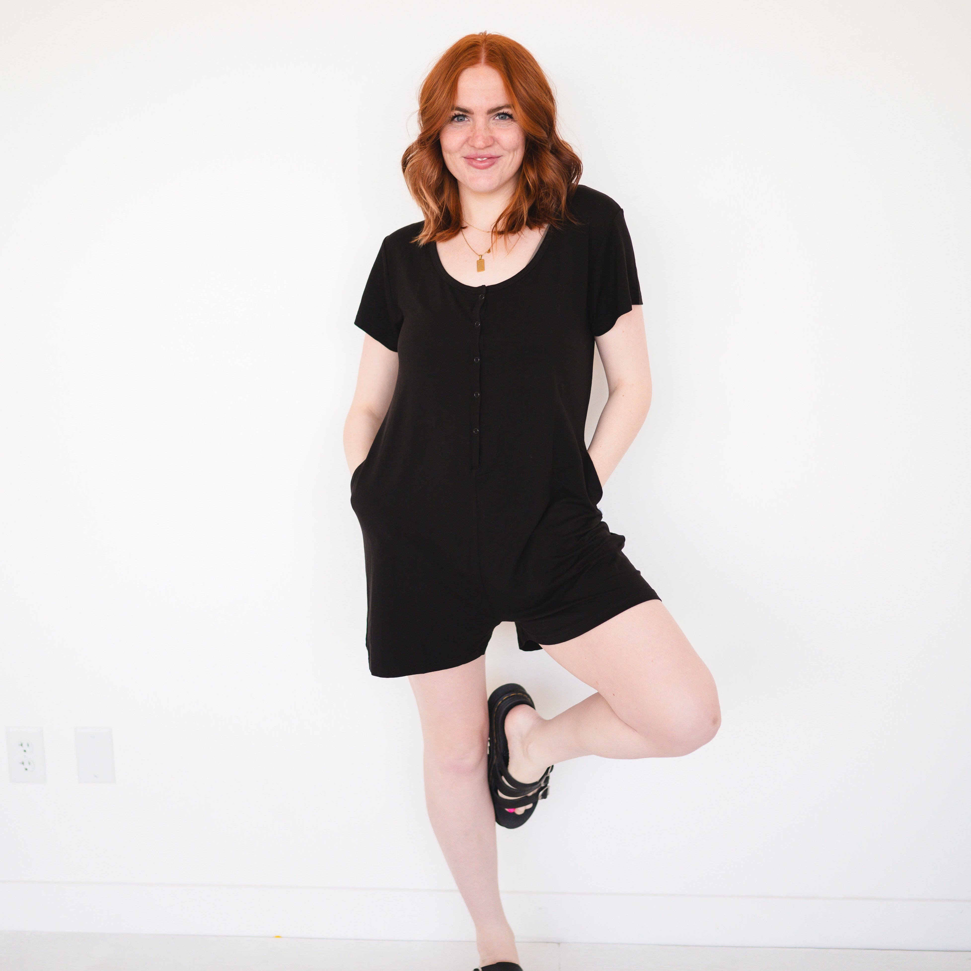 Adult Shorty Romper - Obsidian - Luxe - ploombaby Bamboo Baby Kid Clothing