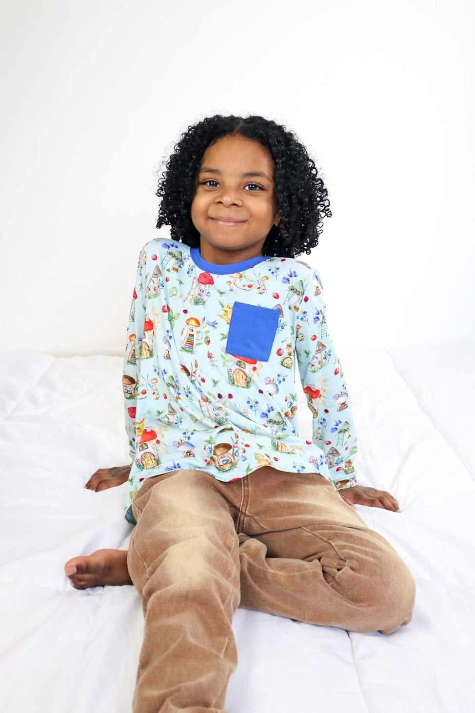 Pocket Long Sleeve - Shroom Village - Luxe - ploombaby Bamboo Baby Kid Clothing