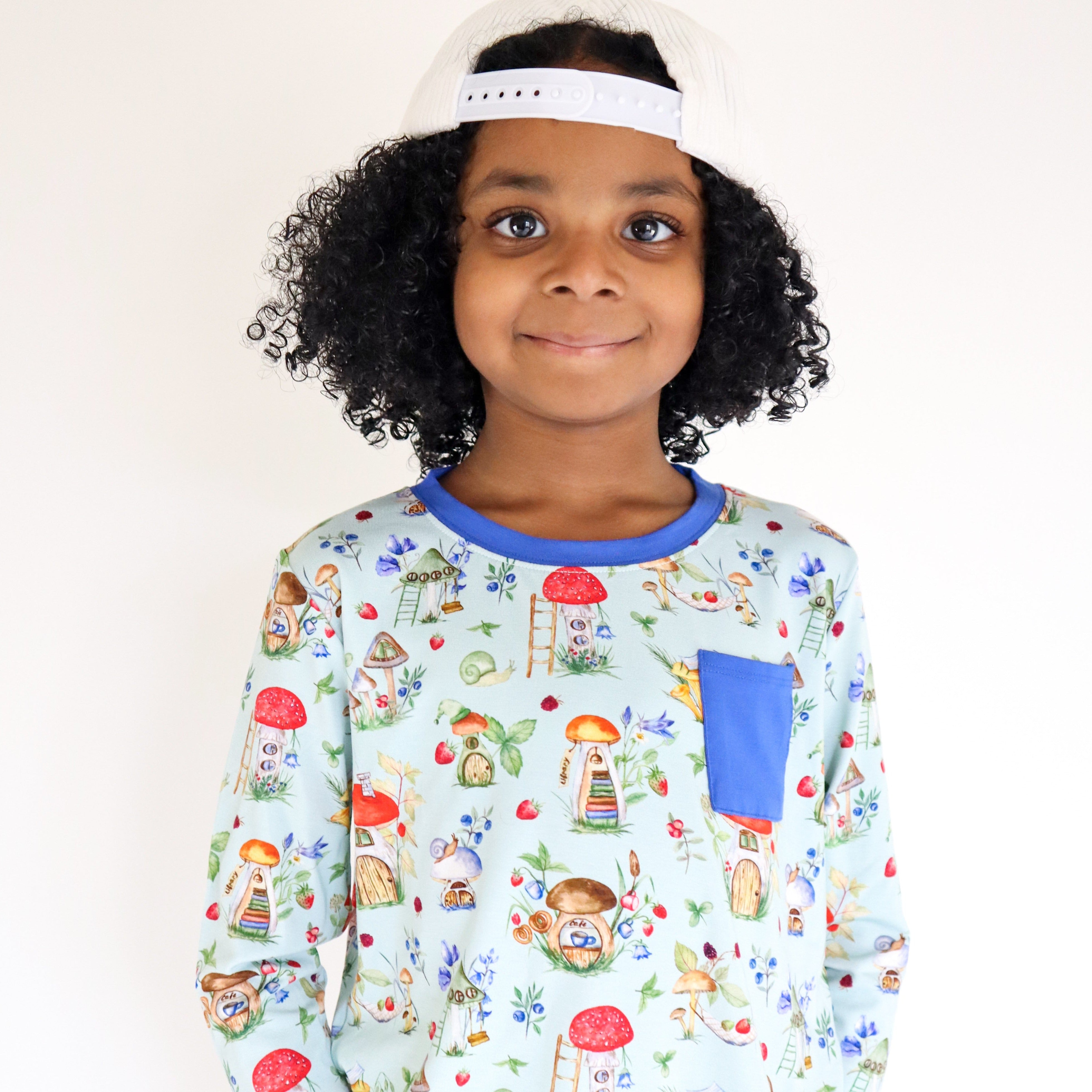 Pocket Long Sleeve - Shroom Village - Luxe - ploombaby Bamboo Baby Kid Clothing