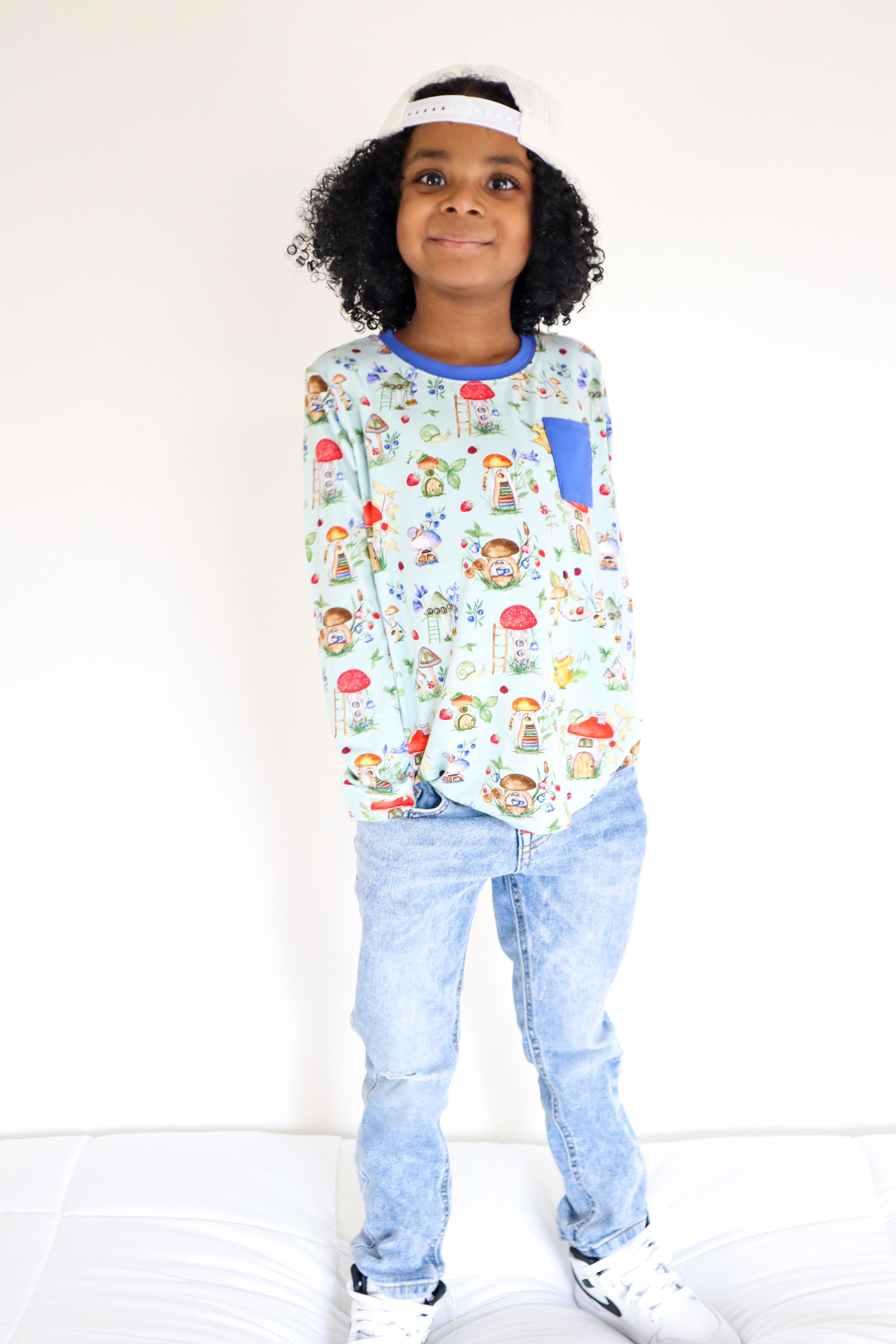 Pocket Long Sleeve - Shroom Village - Luxe - ploombaby Bamboo Baby Kid Clothing