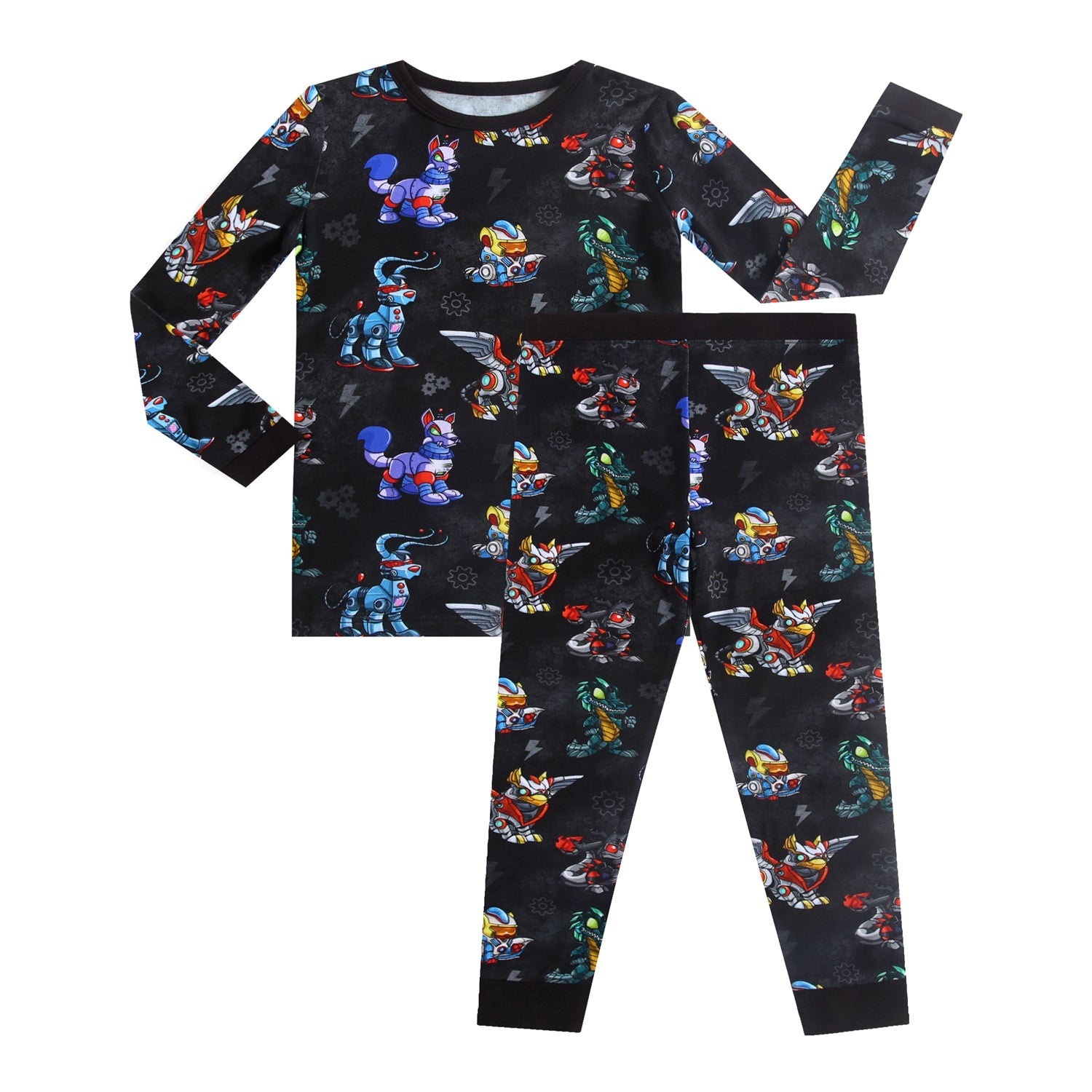 Black long-sleeved pajama set with a robot Neopets print.