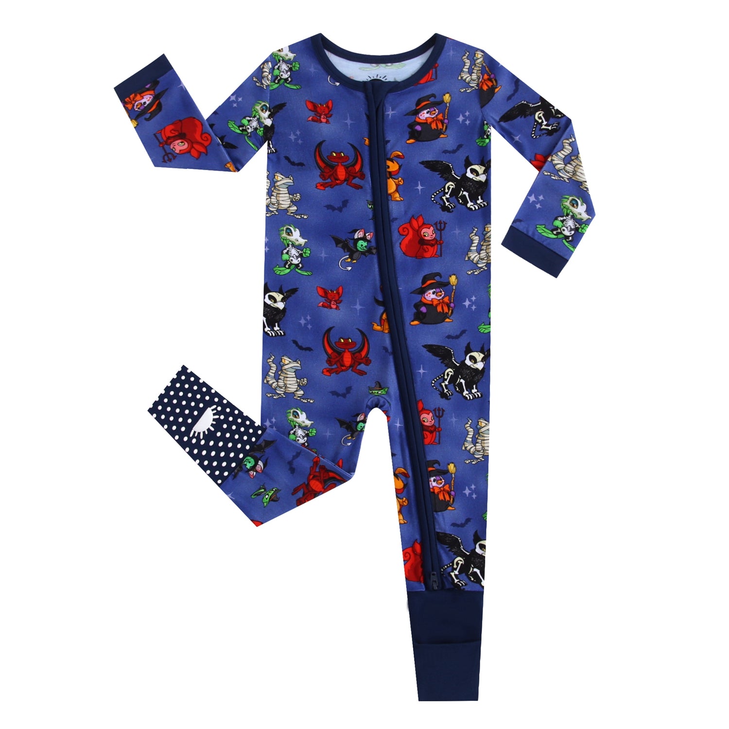 Blue Halloween-themed Neopets pajamas with a zipper closure.