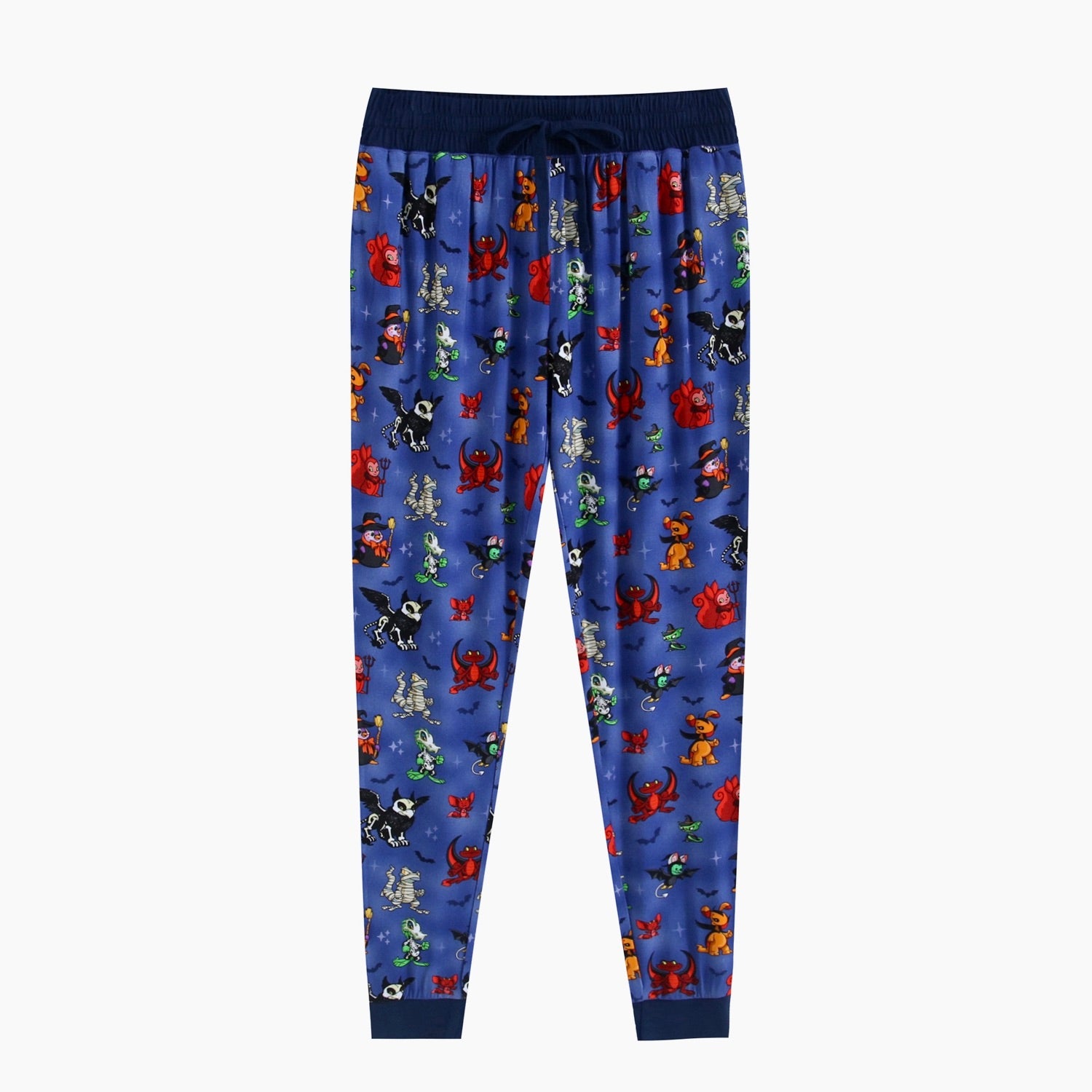 Blue jogger pants with a Halloween Neopets print.