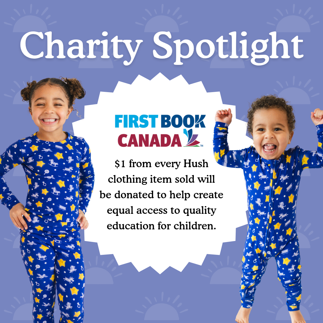 Children in matching blue pajamas with yellow stars and horses.
