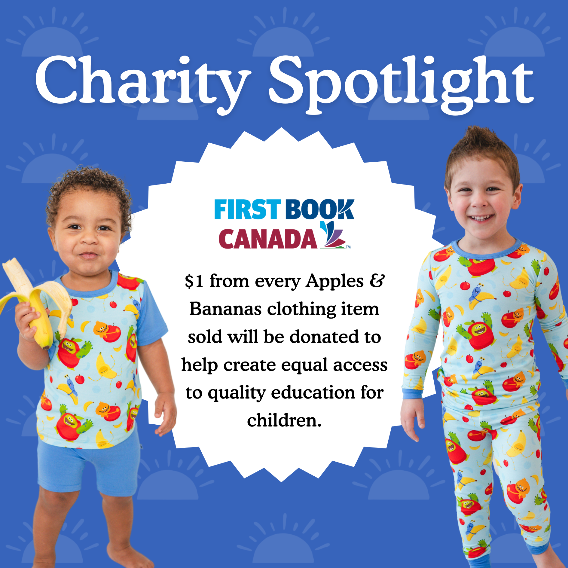 T-shirt with apples and bananas print for children.