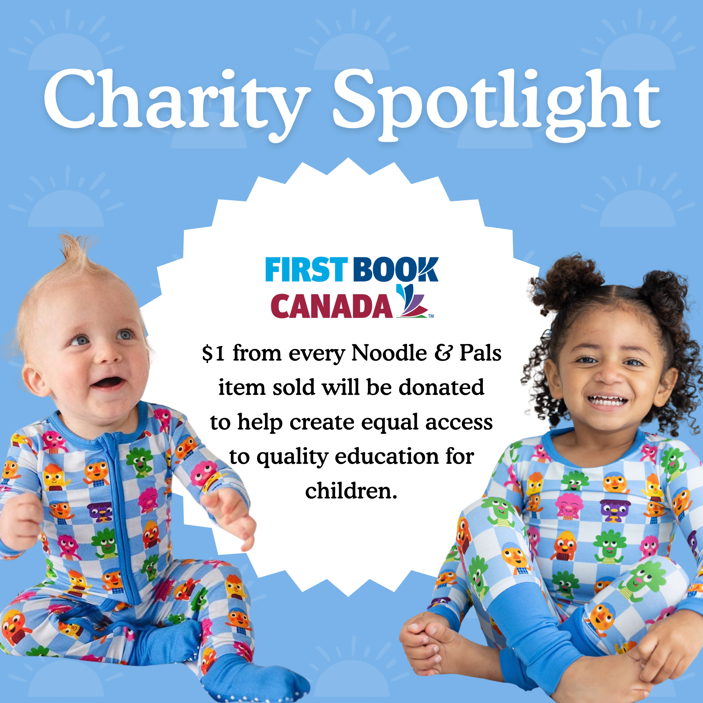 Children in matching pajamas with cartoon characters.