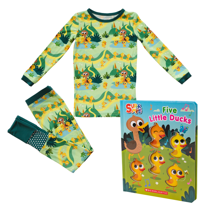 5 Little Ducks Gift Set - Convertible Footie PJ Set  + Board Book