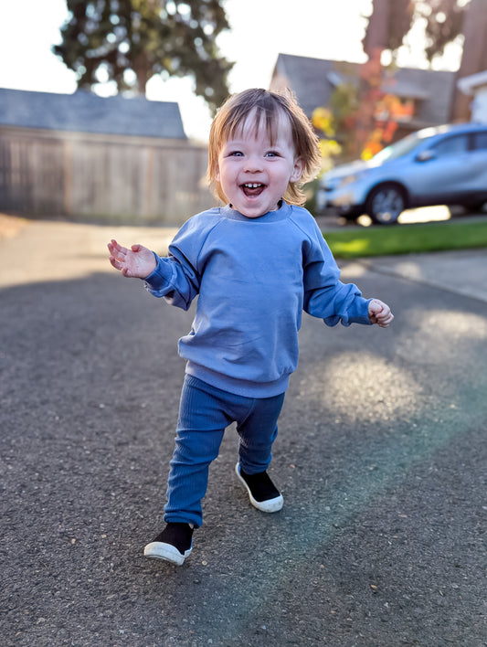 Ribbed Slouch Pant - Whale Blue - Organic Cotton