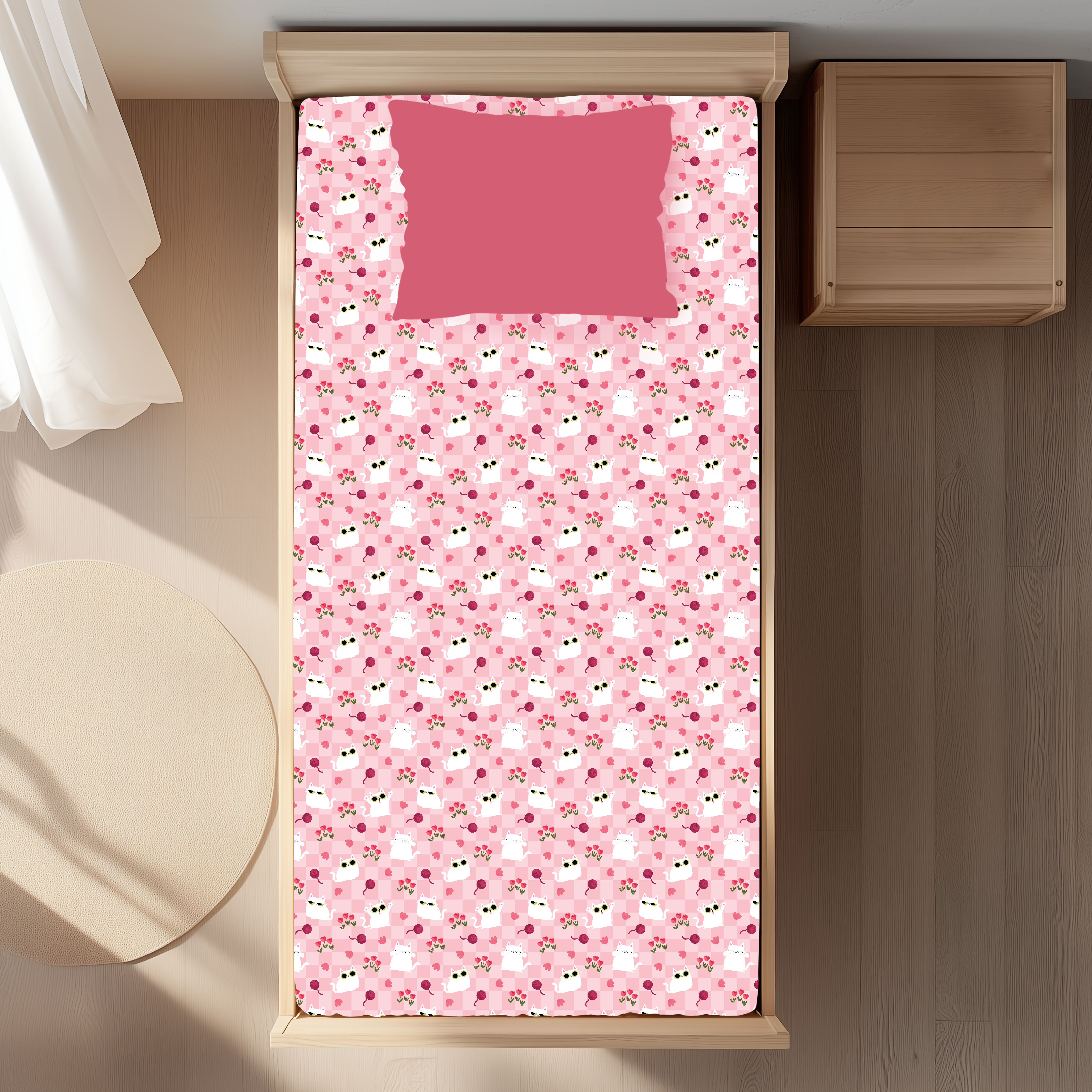 PREORDER TAT 14 WEEKS - Fitted Twin Sheet & Pillow Case Set  -  Super Simple™  Peek-a-Boo Cat -Tencel™ Modal