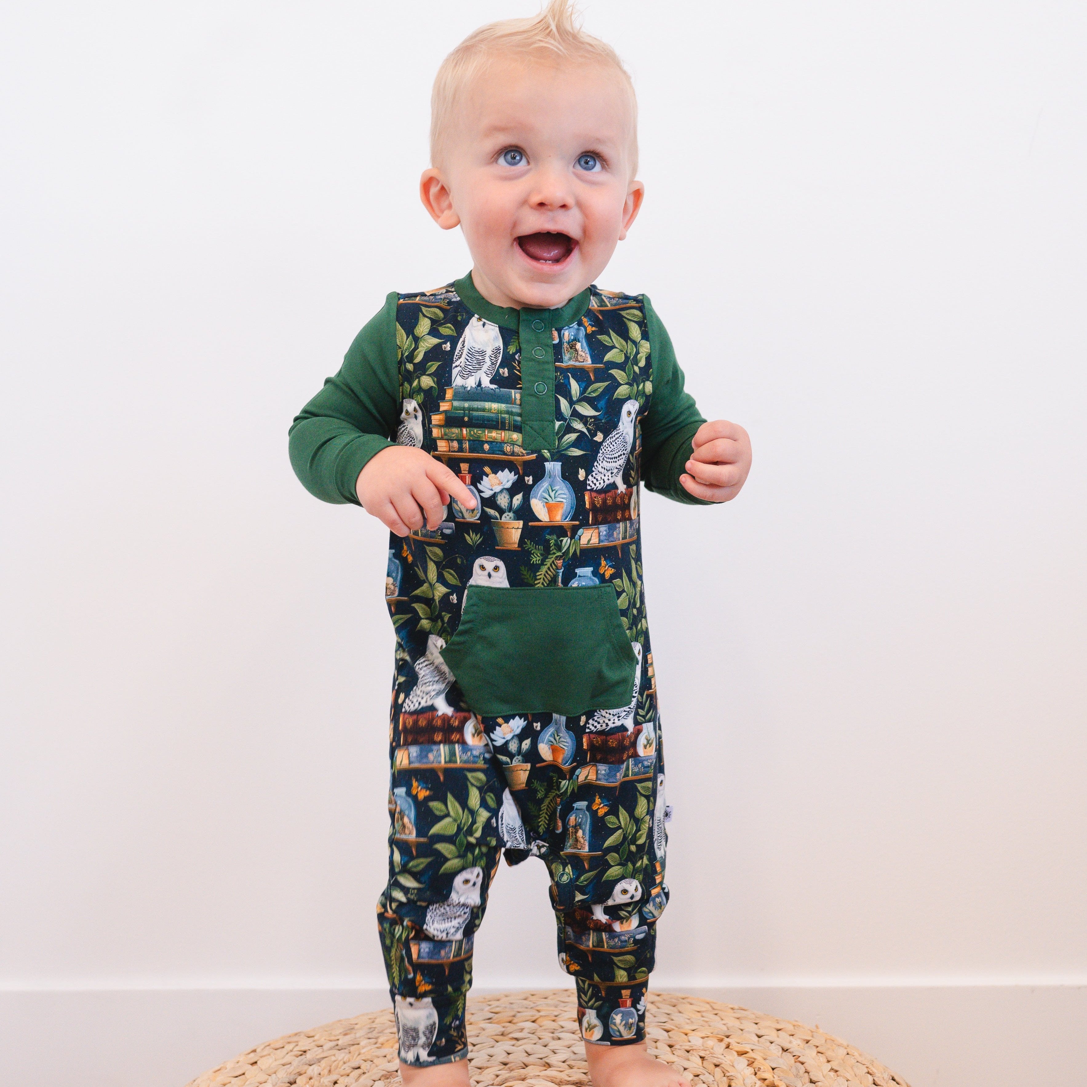 Henley Play Romper - OWL - Luxe Bamboo