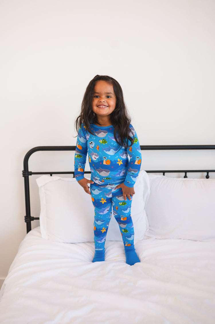 Convertible Footie PJ Set - Super Simple Baby Shark - Luxe Bamboo