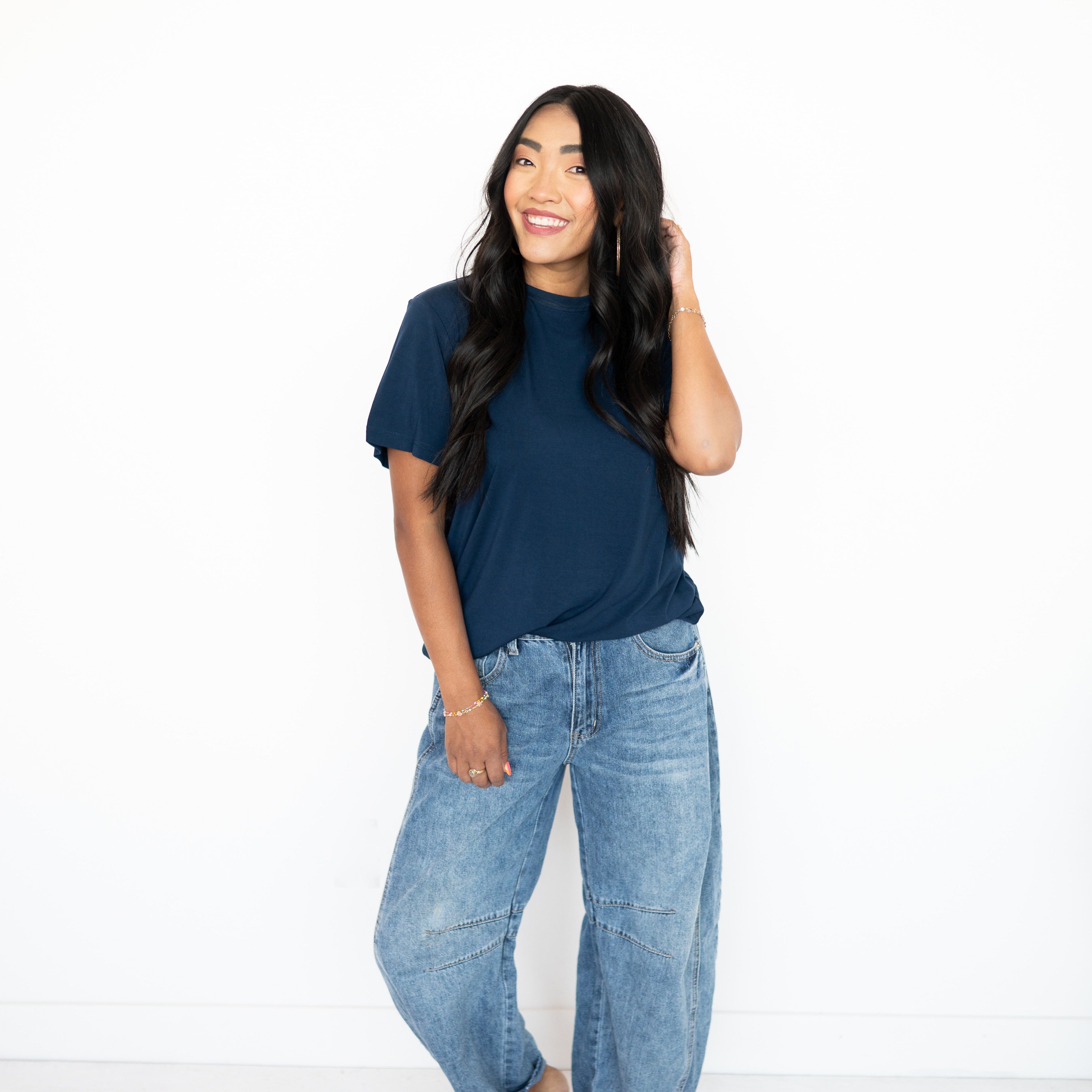 Oversized Boyfriend Tee - Navy -  Ploom Collective - Luxe Bamboo