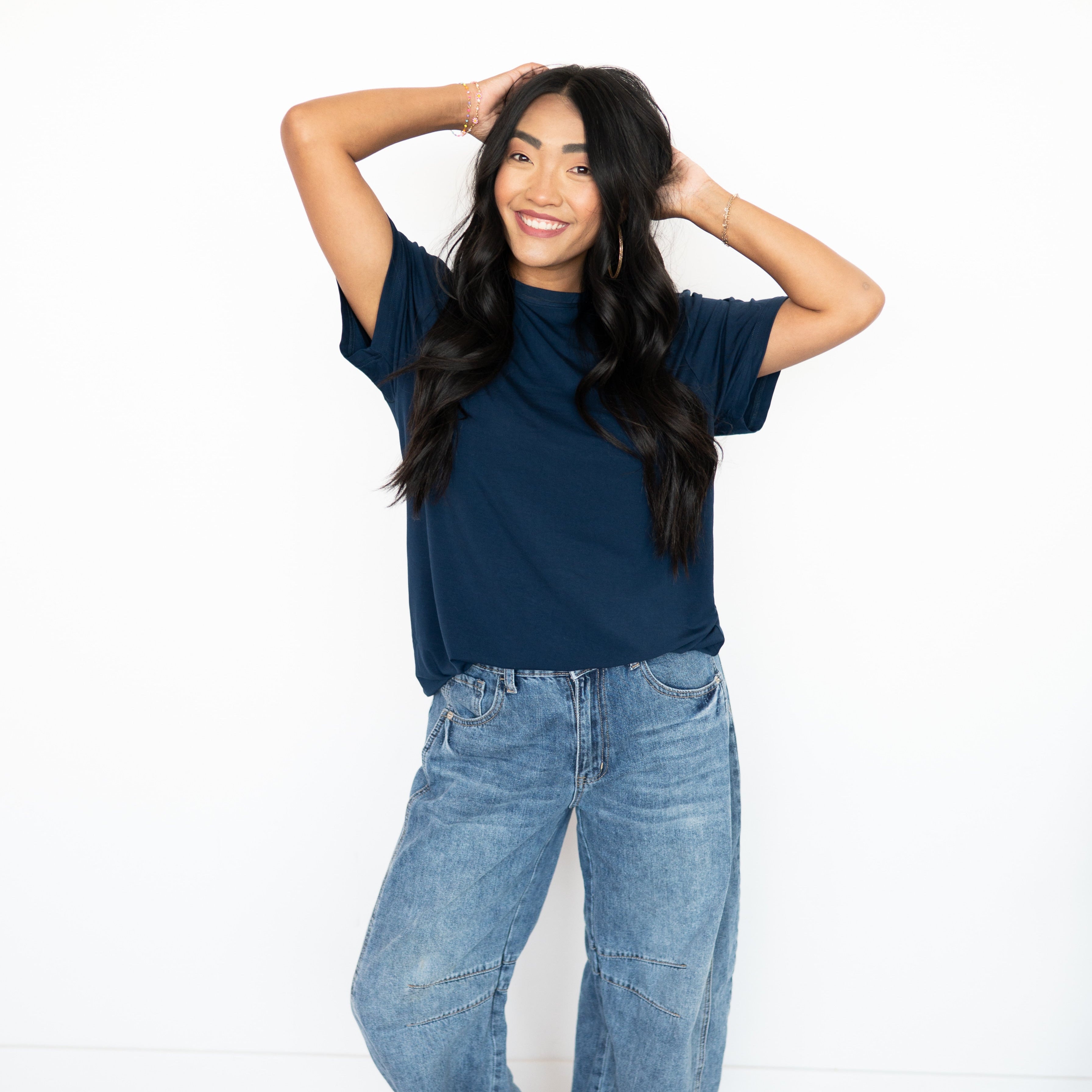 Oversized Boyfriend Tee - Navy -  Ploom Collective - Luxe Bamboo