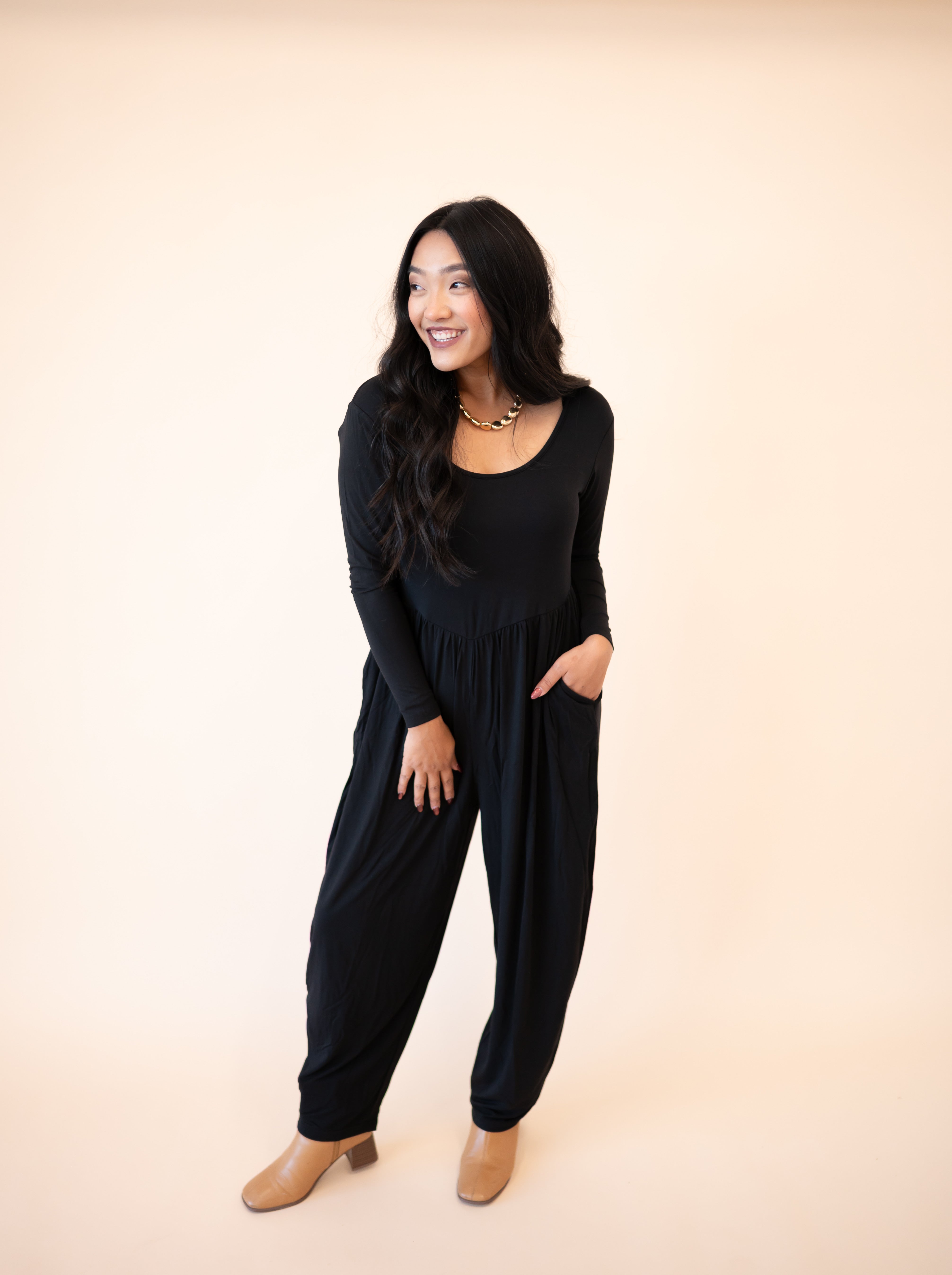 Long Sleeve Adult Romper - Obsidian- Ploom Collective - Tencel™ Modal