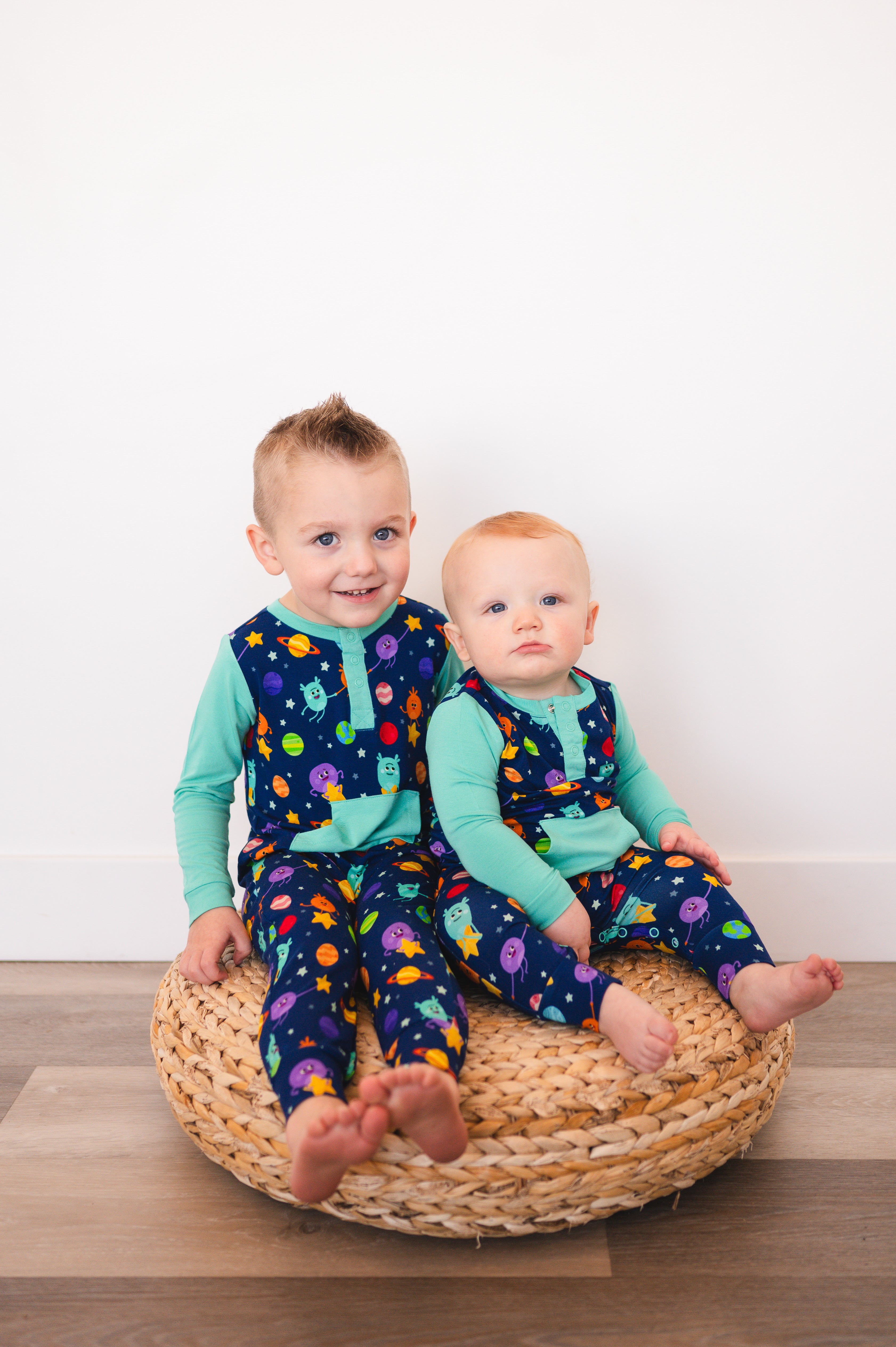 Henley Play Romper - Super Simple - The Bumble Nums in Space - Luxe Bamboo