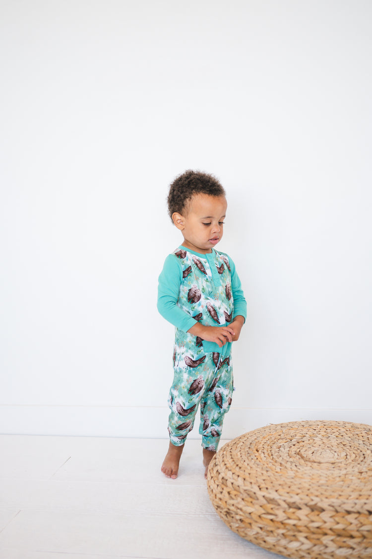 Henley Play Romper - Otters - Luxe Bamboo