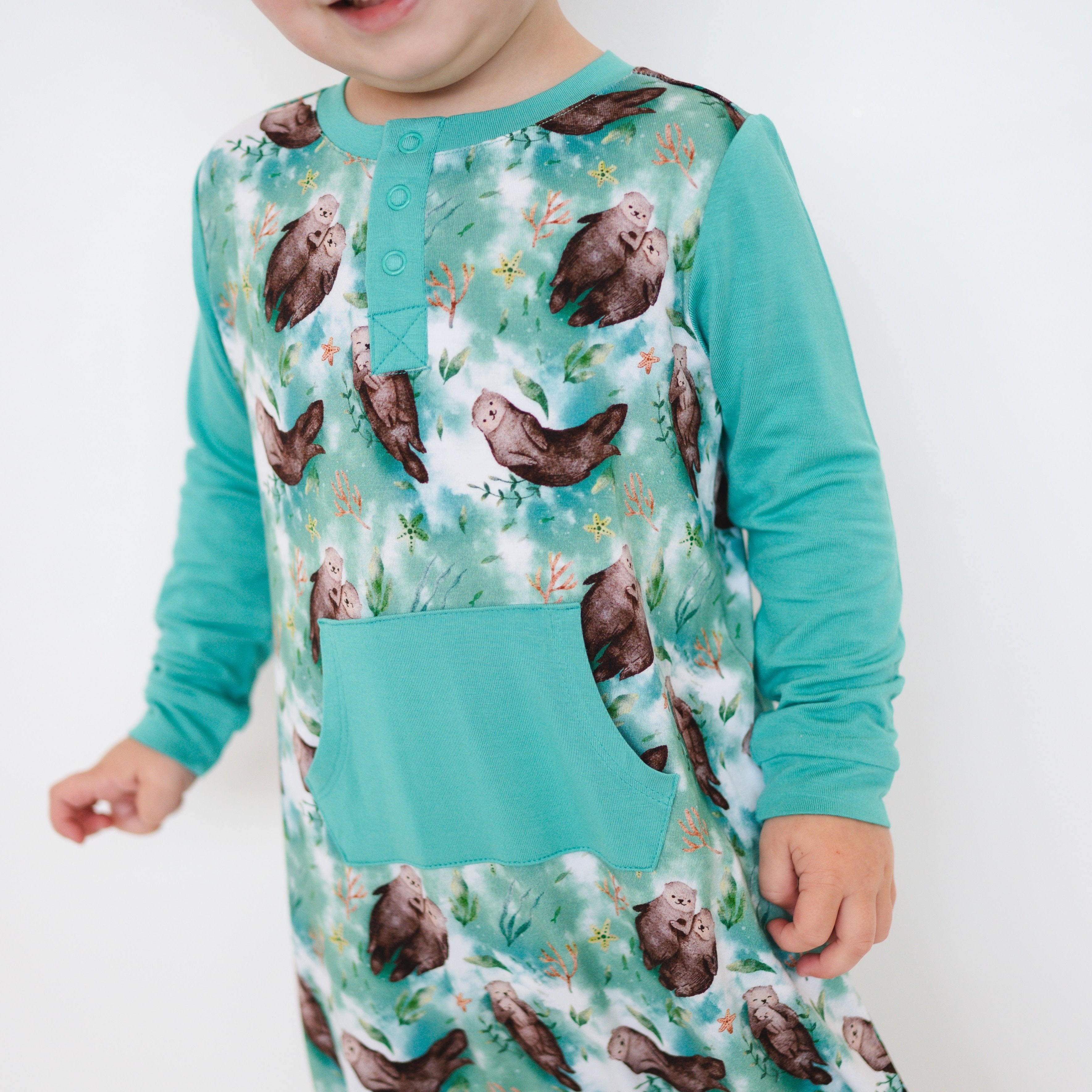 Henley Play Romper - Otters - Luxe - ploombaby Bamboo Baby Kid Clothing