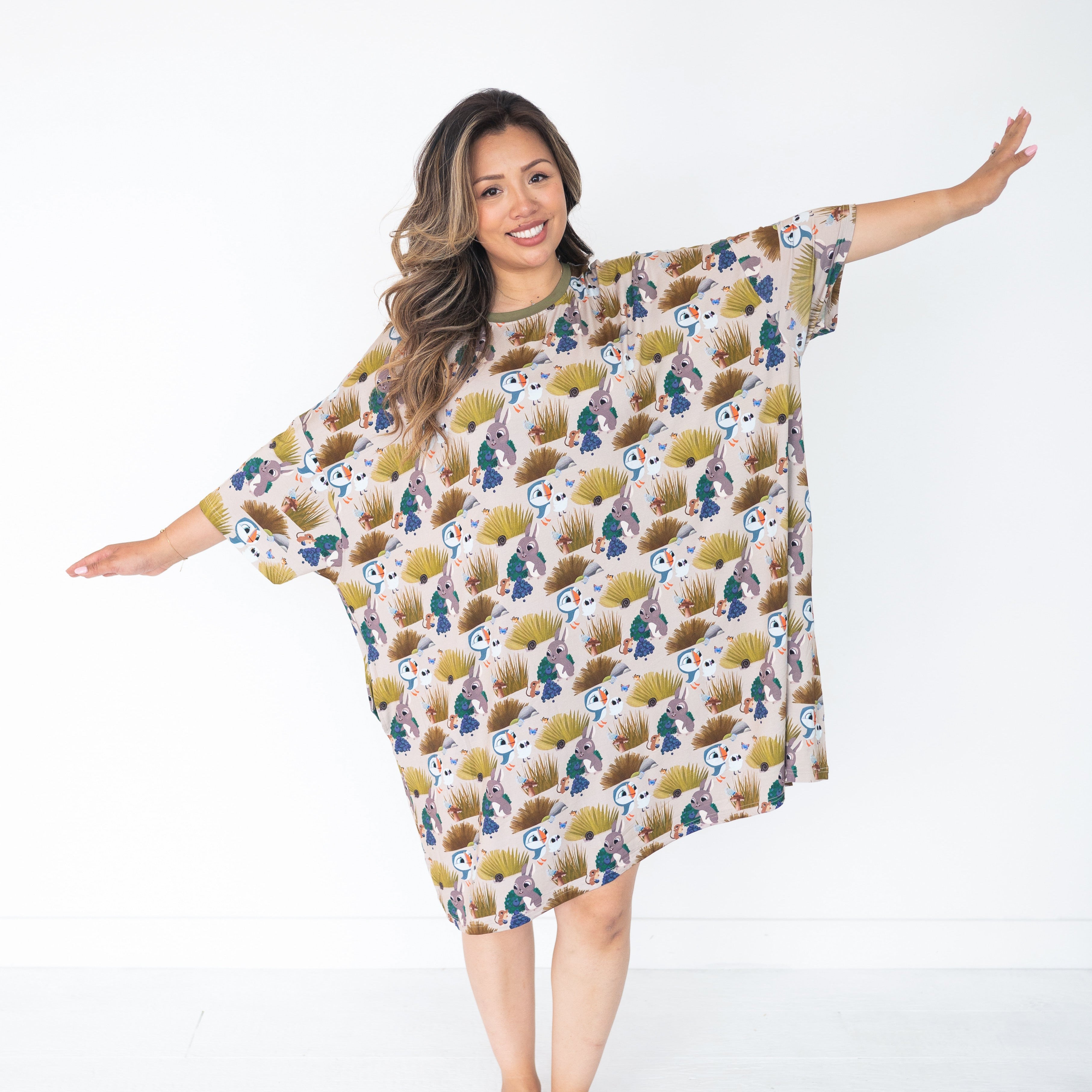 Adult Mega Sleep Tee in Puffin Rock™ print made of luxe bamboo.