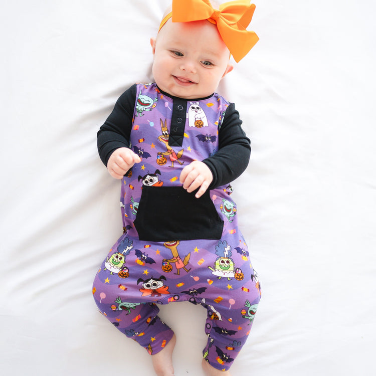 Henley Play Romper - Super Simple Monster Party - Luxe Bamboo