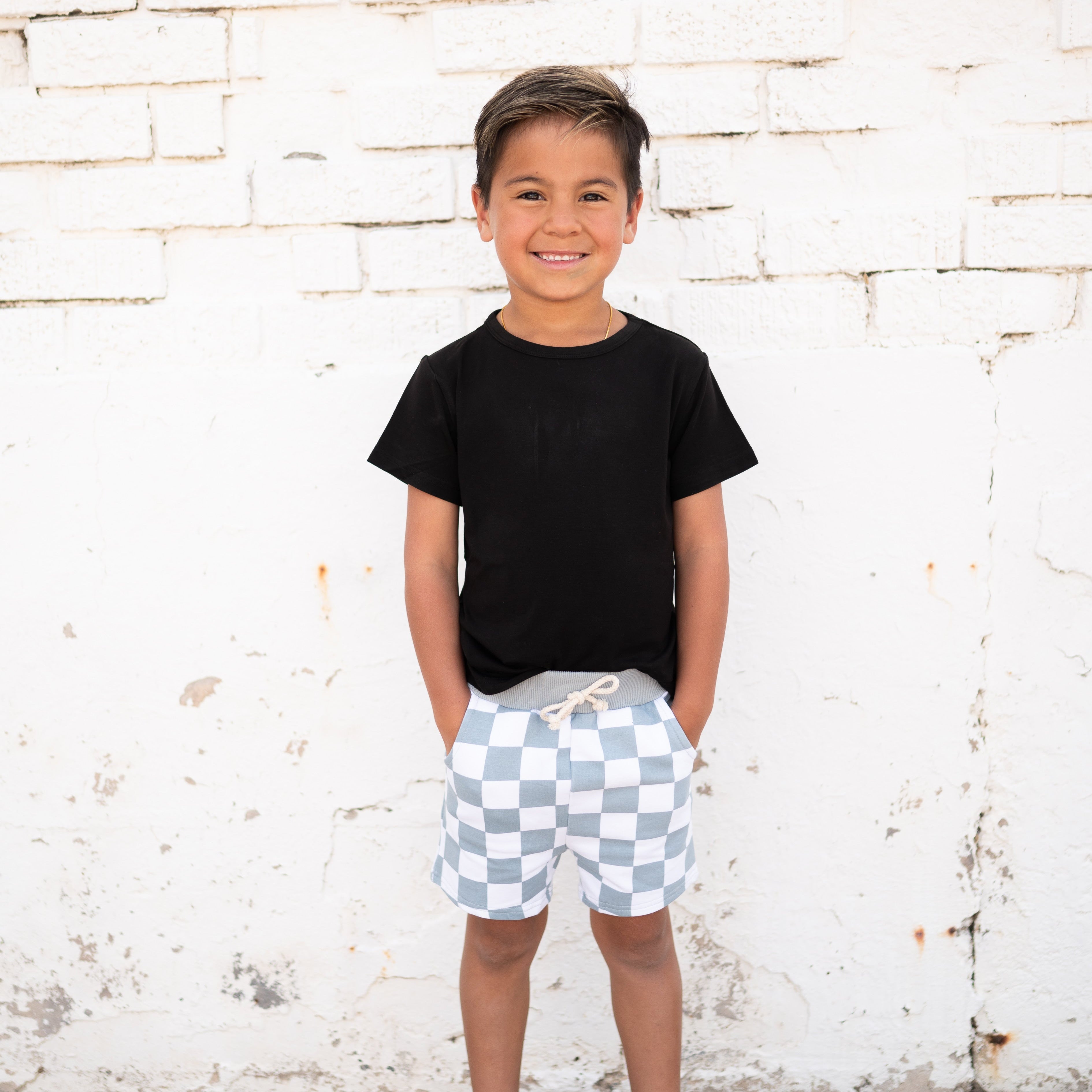 Structured Pocket Short - Blue Check - Organic Cotton Terry