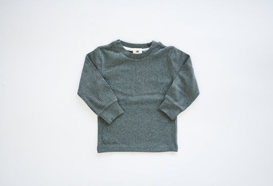 Ribbed Long Sleeve - Dark Grey - Organic Cotton