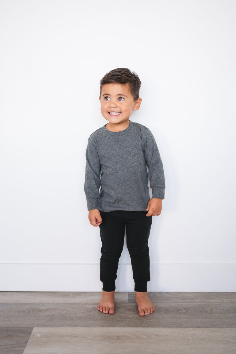 Ribbed Long Sleeve - Dark Grey - Organic Cotton