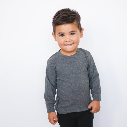 Ribbed Long Sleeve - Dark Grey - Organic Cotton