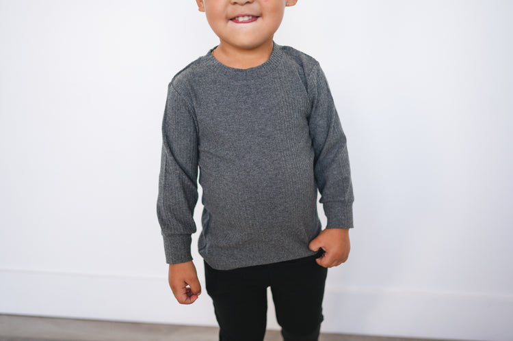 Ribbed Long Sleeve - Dark Grey - Organic Cotton