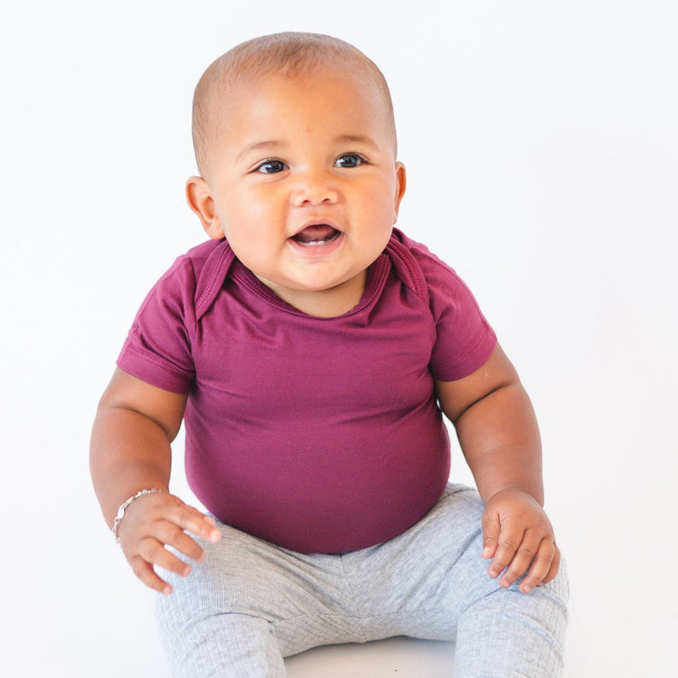 Short Sleeve Bodysuit - Burgundy - Ploom Basics Bamboo