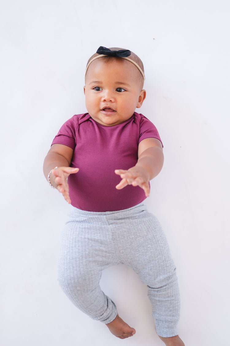 Short Sleeve Bodysuit - Burgundy - Ploom Basics Bamboo