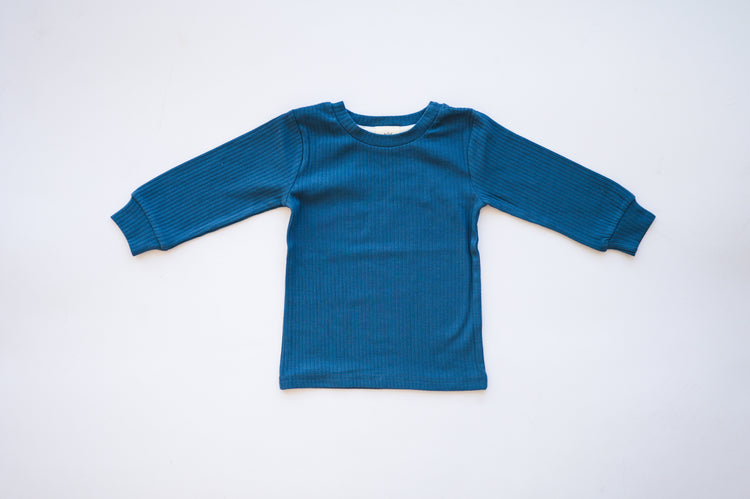 Ribbed Long Sleeve - Whale Blue - Organic Cotton