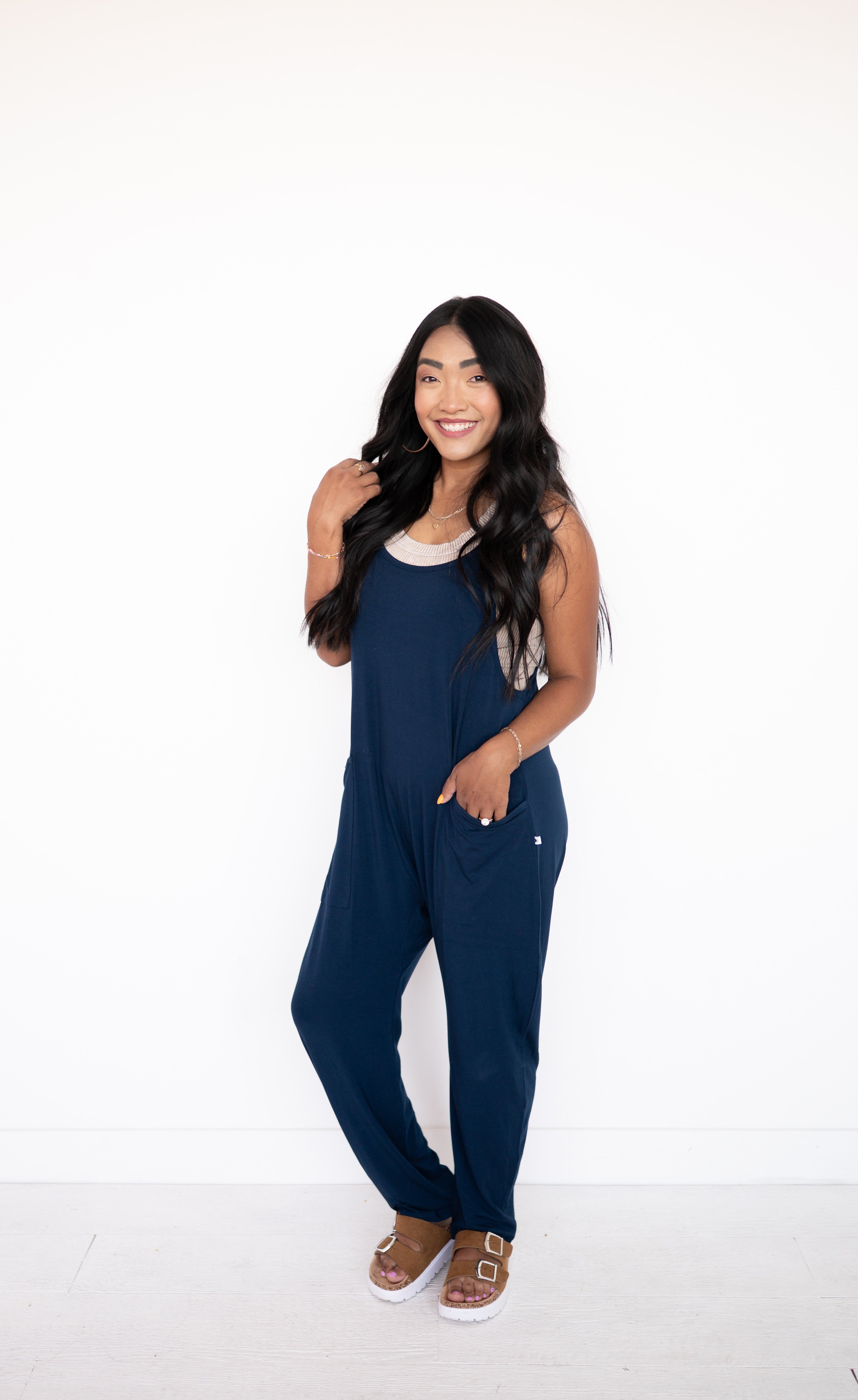 Adult Overalls - Navy - Ploom Collective - Luxe Bamboo