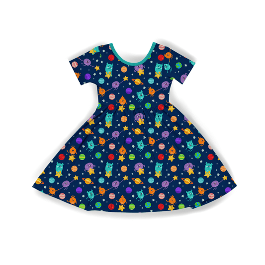 PREORDER : 15 WEEK TAT - Dress - Super Simple Bumble Nums in Space - Luxe Bamboo