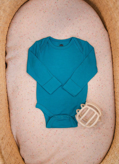 Long Sleeve Bamboo Bodysuit - Fanfare Blue - ploombaby