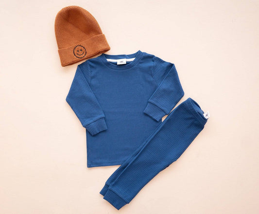 Organic Cotton Ribbed Long Sleeve - Whale Blue - ploombaby